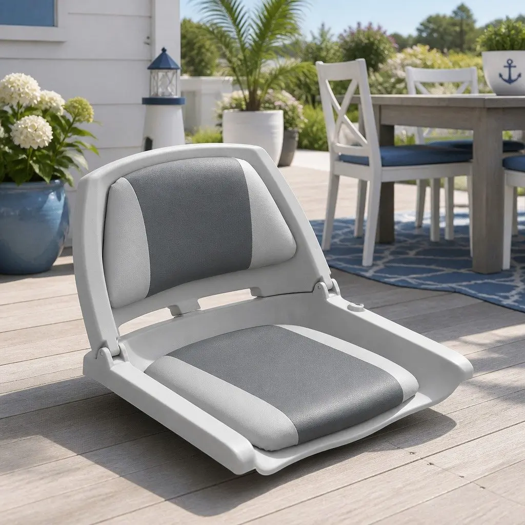Folding Boat Seats 2 Pack Marine Use Low Back Padded Grey Charcoal