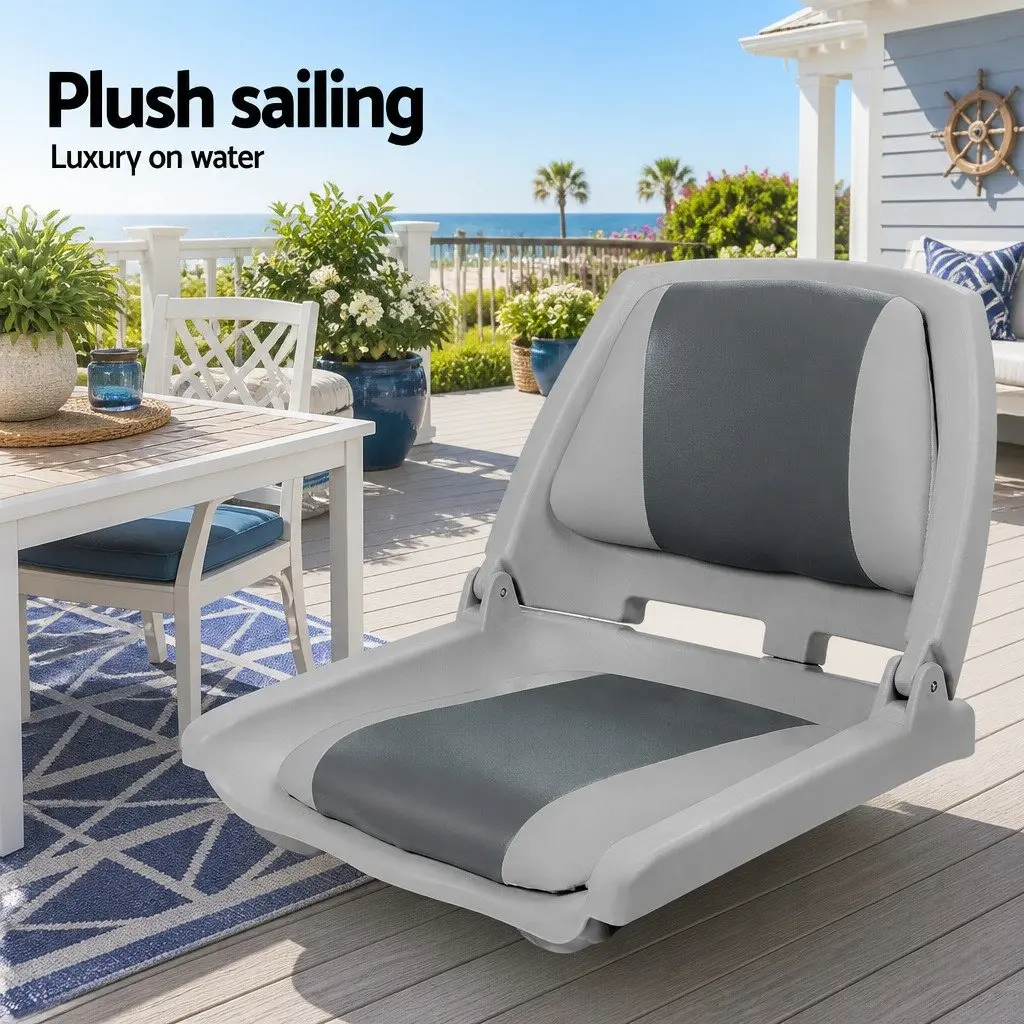 Folding Boat Seats 2 Pack Marine Use Low Back Padded Grey Charcoal