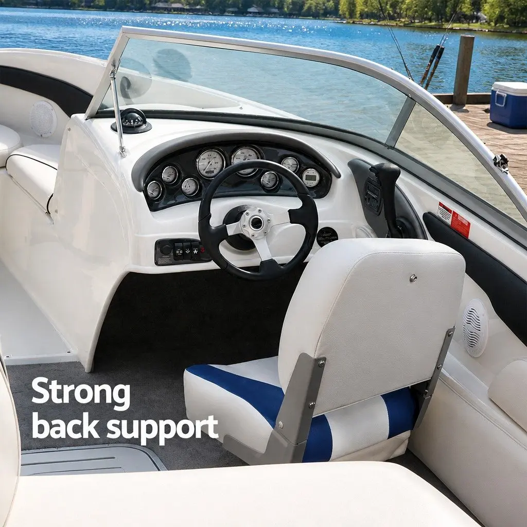 Swivel Folding Marine Boat Seats Low Back Grey Blue 13cm Padding Set of 2