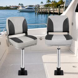 Folding Boat Seats with Swivel Pedestals 55-75cm Adjustable Marine Seating Grey