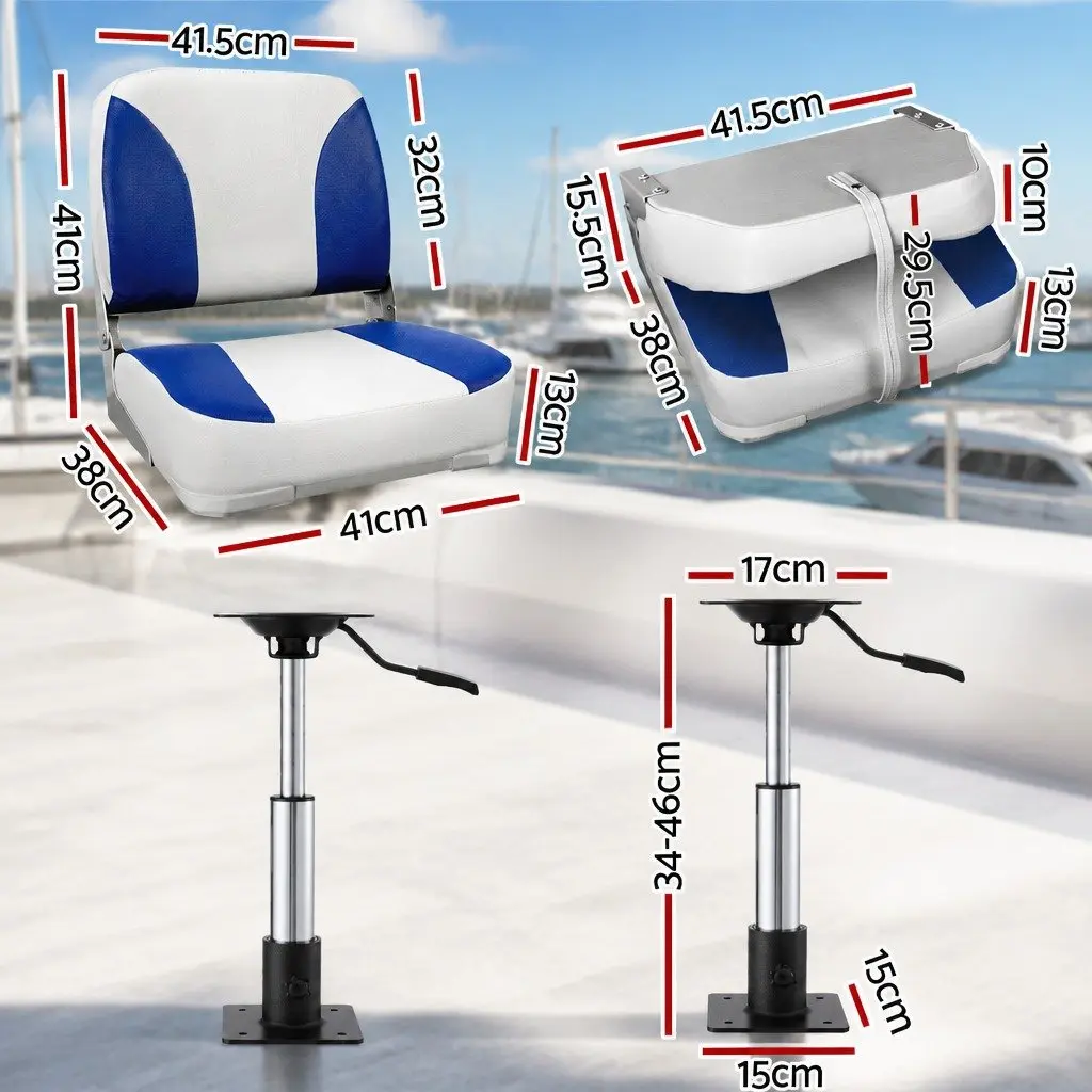 Folding Boat Seats for Marine Use 34–46cm Adjustable Swivel Pedestals 2 Piece