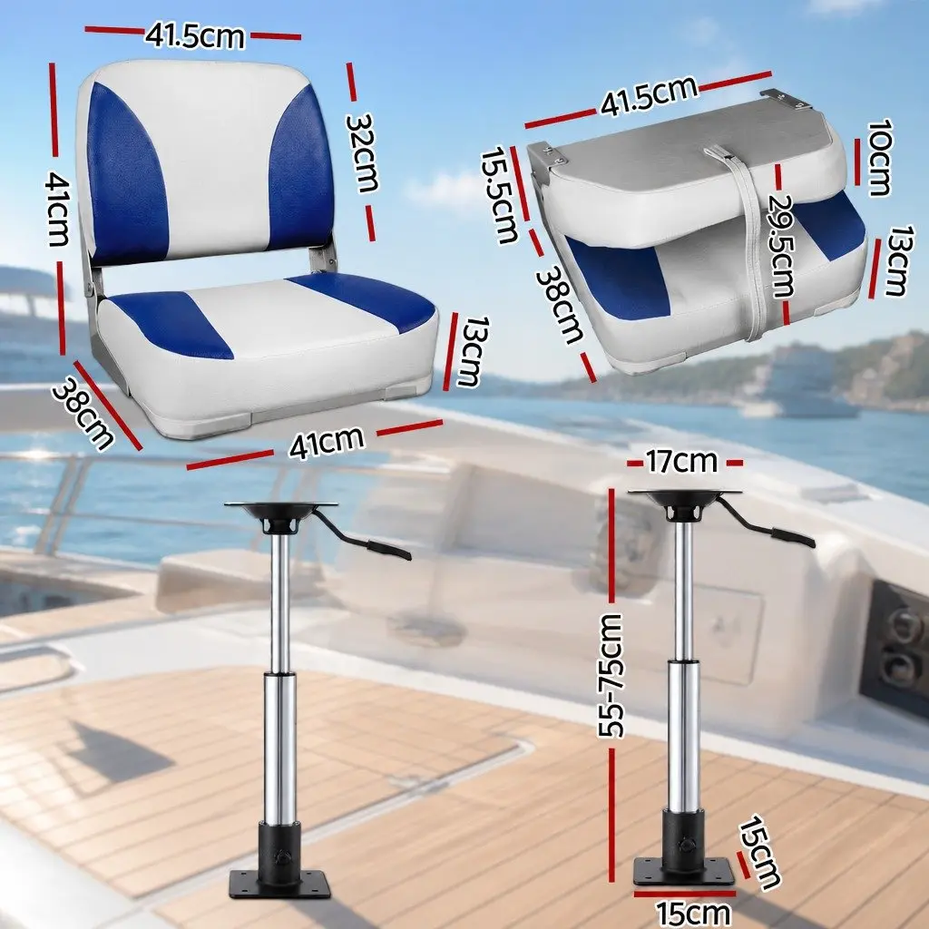 Folding Boat Seats 2 Pack Swivel Pedestal Marine Seating Adjustable 55-75cm