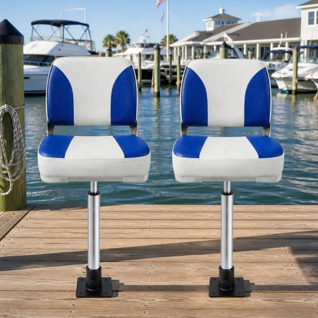 Folding Boat Seats 2 Pack Swivel Pedestal Marine Seating Adjustable 55-75cm