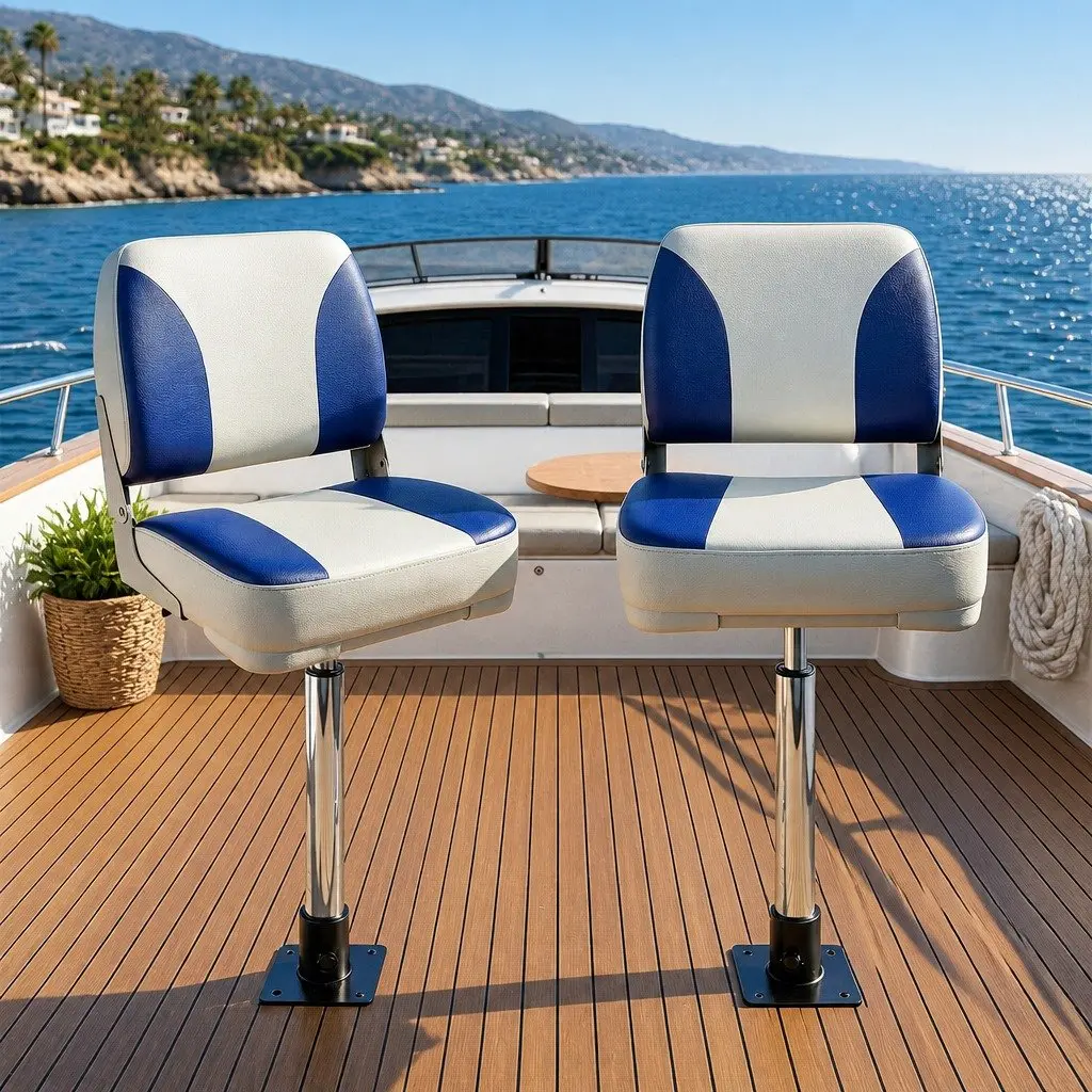 Folding Boat Seats 2 Pack Swivel Pedestal Marine Seating Adjustable 55-75cm