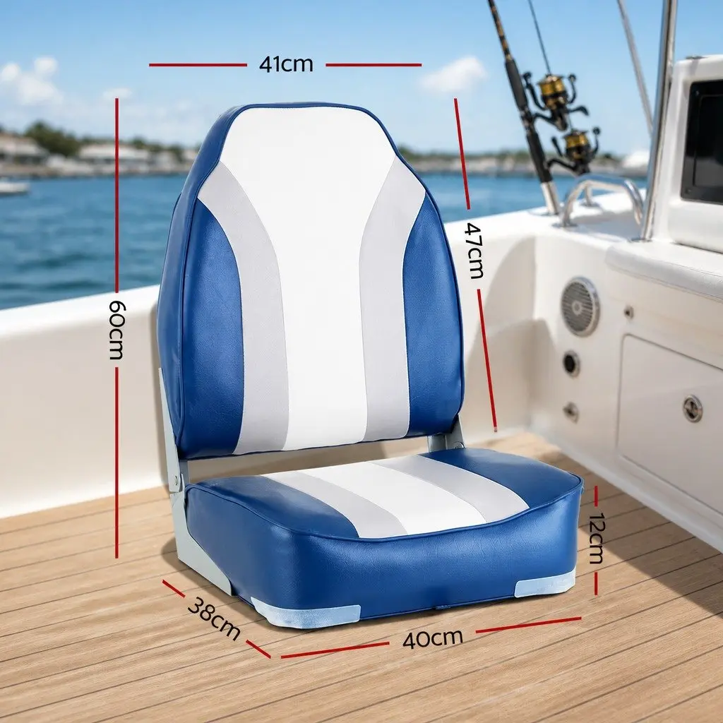 Folding Boat Seats for Outdoor Boating Use 2 Pack High Back 12cm Padding Grey Blue