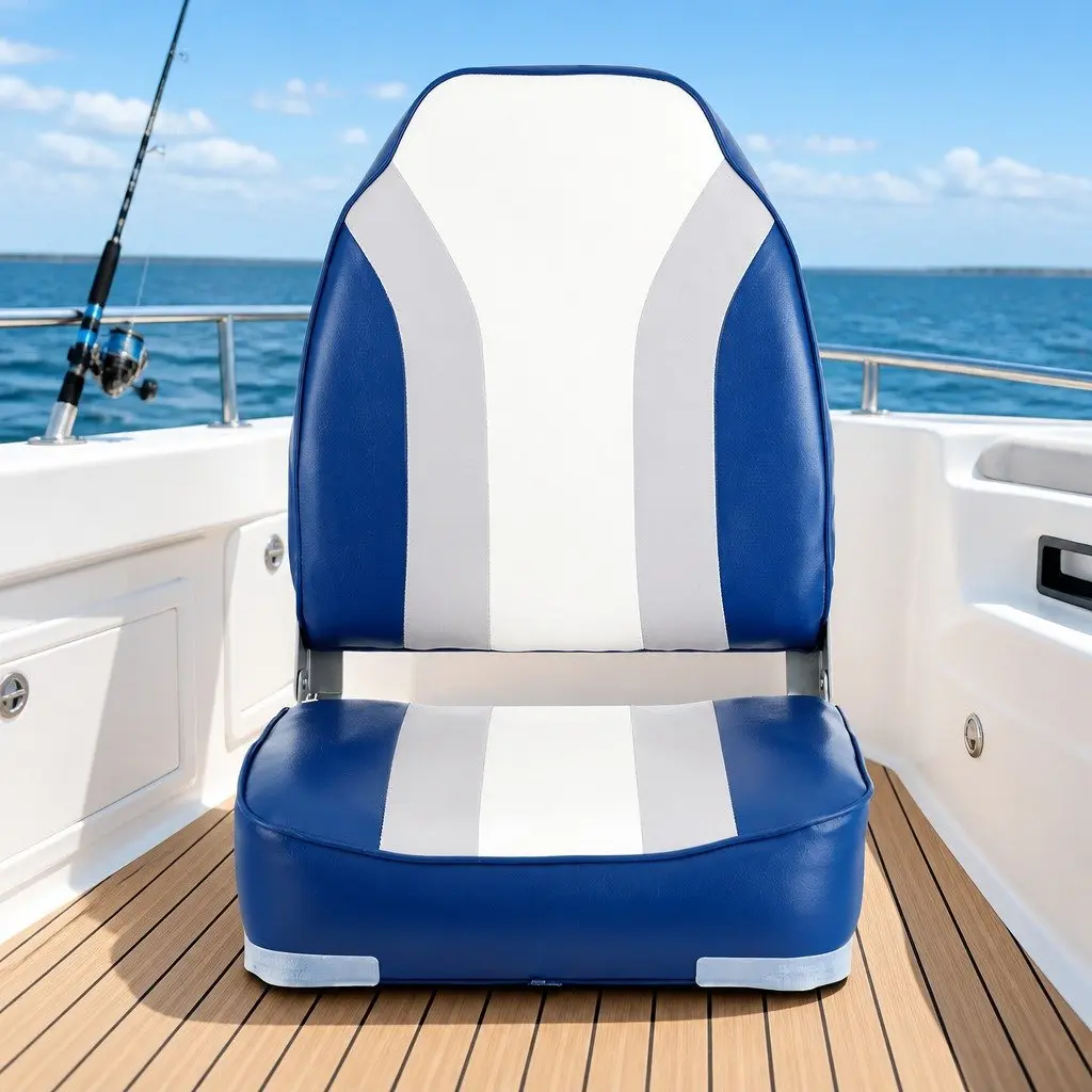 Folding Boat Seats for Outdoor Boating Use 2 Pack High Back 12cm Padding Grey Blue