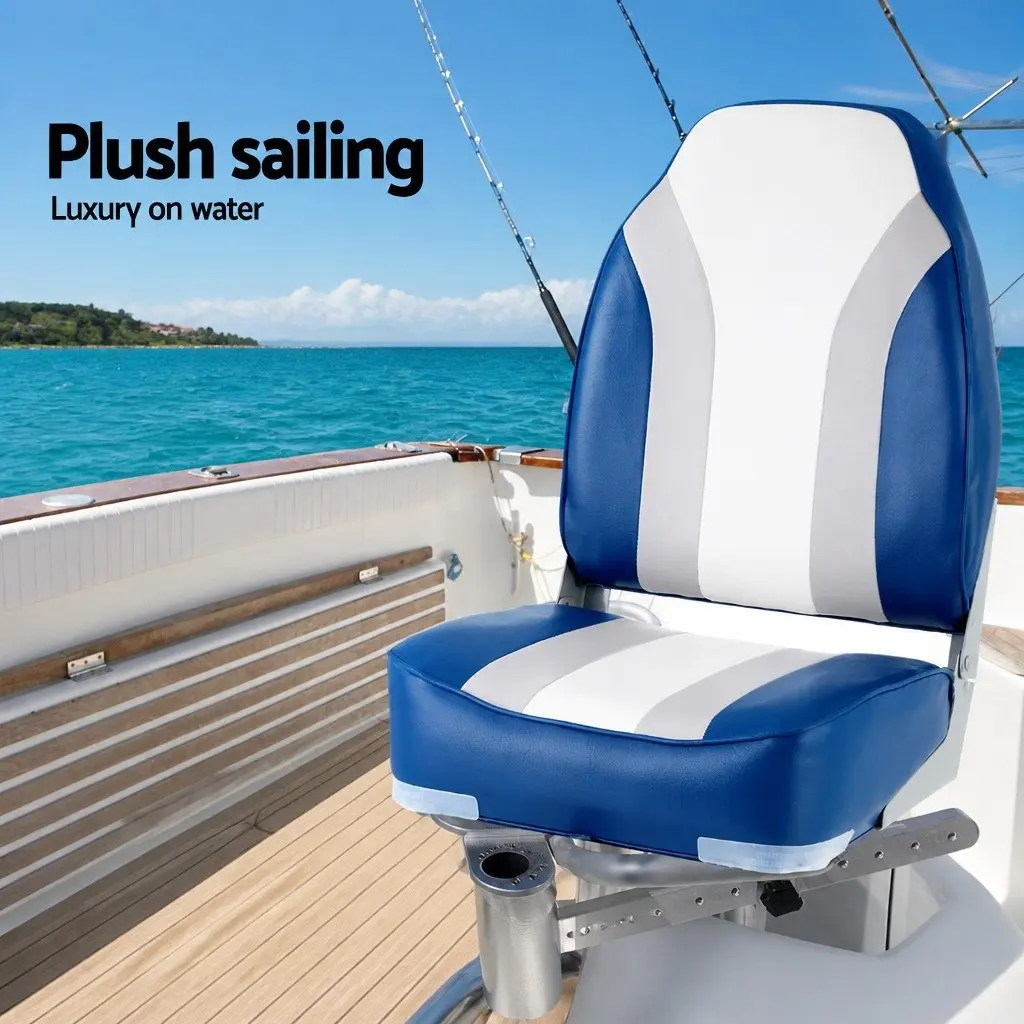 Folding Boat Seats for Outdoor Boating Use 2 Pack High Back 12cm Padding Grey Blue