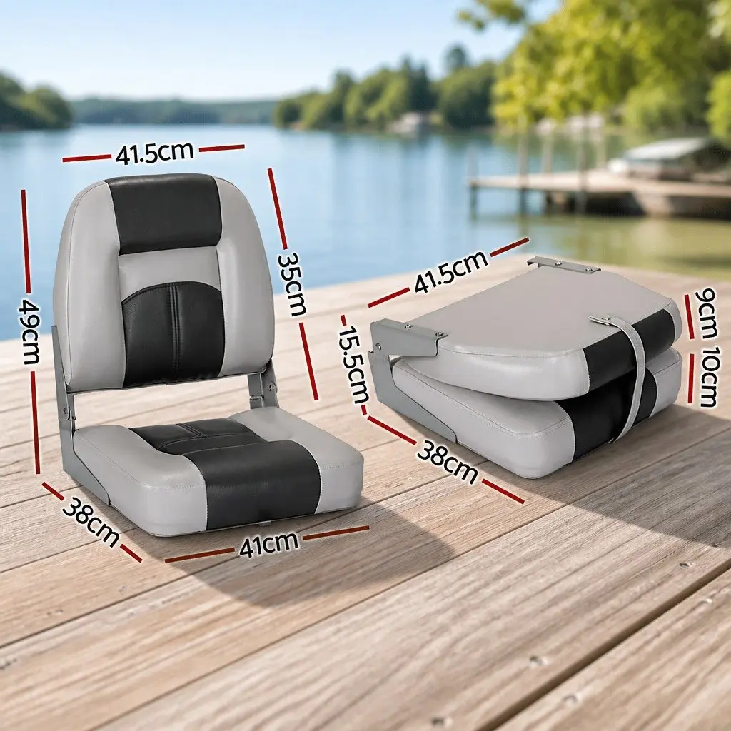 Folding Boat Seats Pair Swivel Low Back Marine Boating Charcoal Grey 10cm