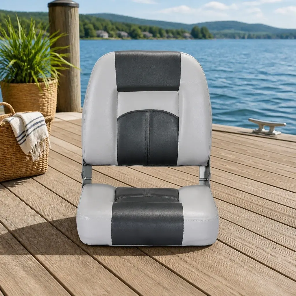 Folding Boat Seats Pair Swivel Low Back Marine Boating Charcoal Grey 10cm