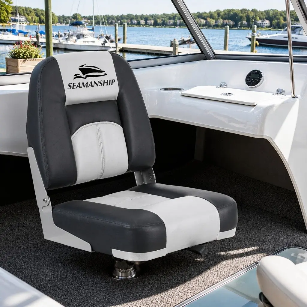 Folding Boat Seats Swivel Low Back Marine Seating Grey Pair Outdoor 41.5 x 38 x 49cm