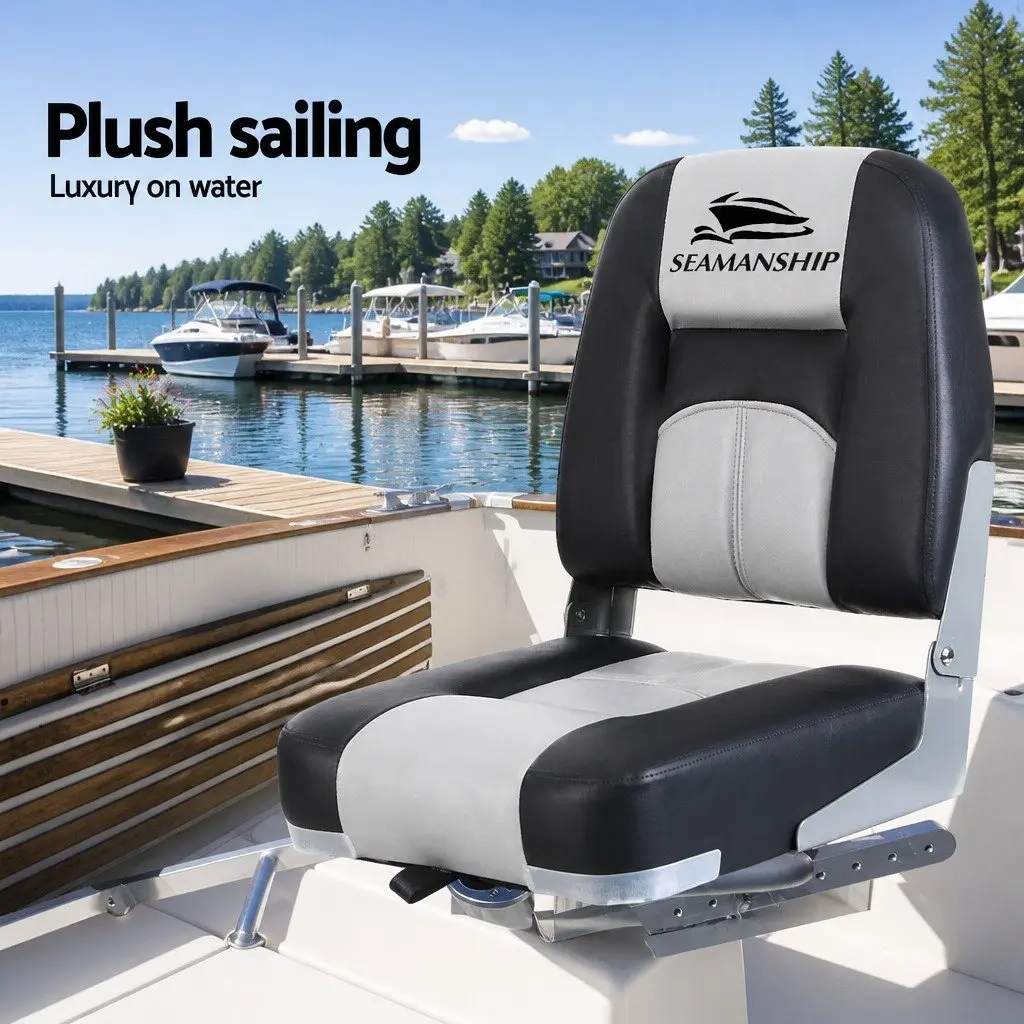 Folding Boat Seats Swivel Low Back Marine Seating Grey Pair Outdoor 41.5 x 38 x 49cm