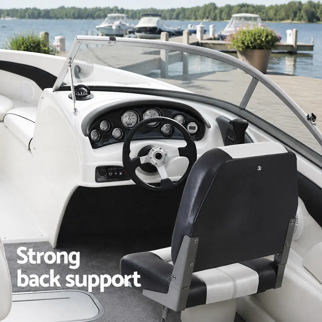 Folding Boat Seats Swivel Low Back Marine Seating Grey Pair Outdoor 41.5 x 38 x 49cm