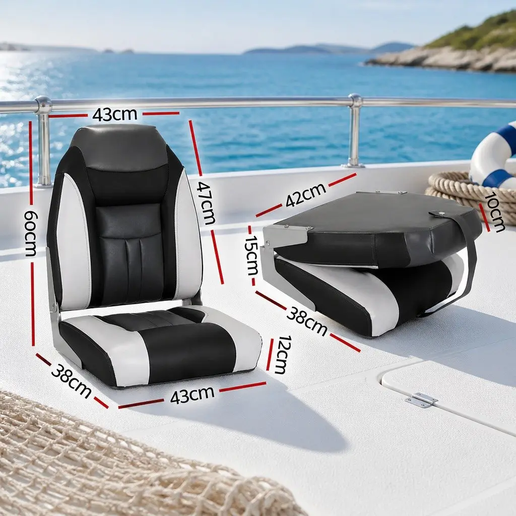 Folding Boat Seats Swivel Marine High Back Padding Grey Black Set of 2 Fishing