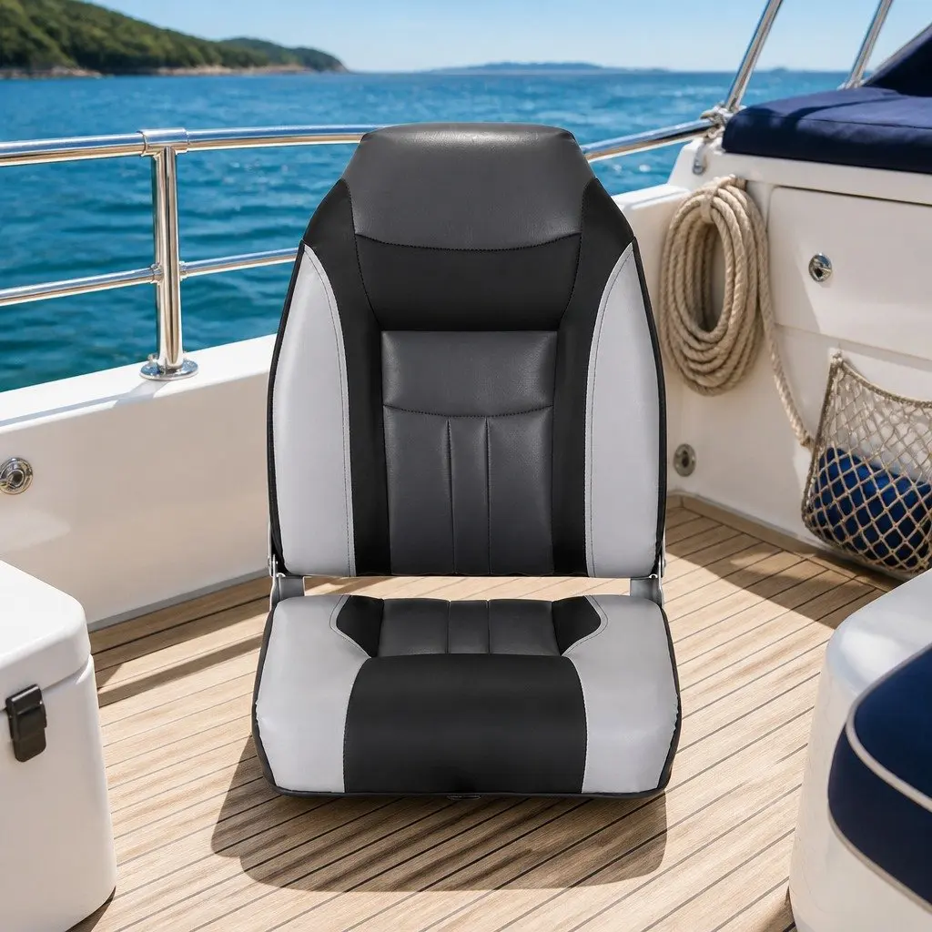 Folding Boat Seats Swivel Marine High Back Padding Grey Black Set of 2 Fishing