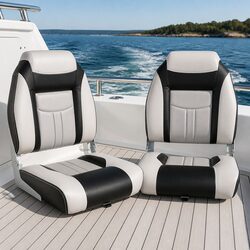 Set of 2 Grey and Black Folding Boat Seats, 43cm x 38cm x 60cm