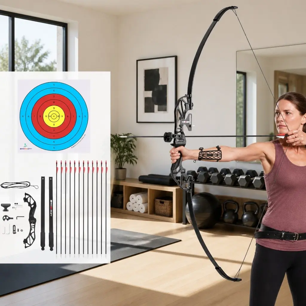 Recurve Bow Arrow Set for Outdoor Use 55lbs Takedown Beginner Red Black