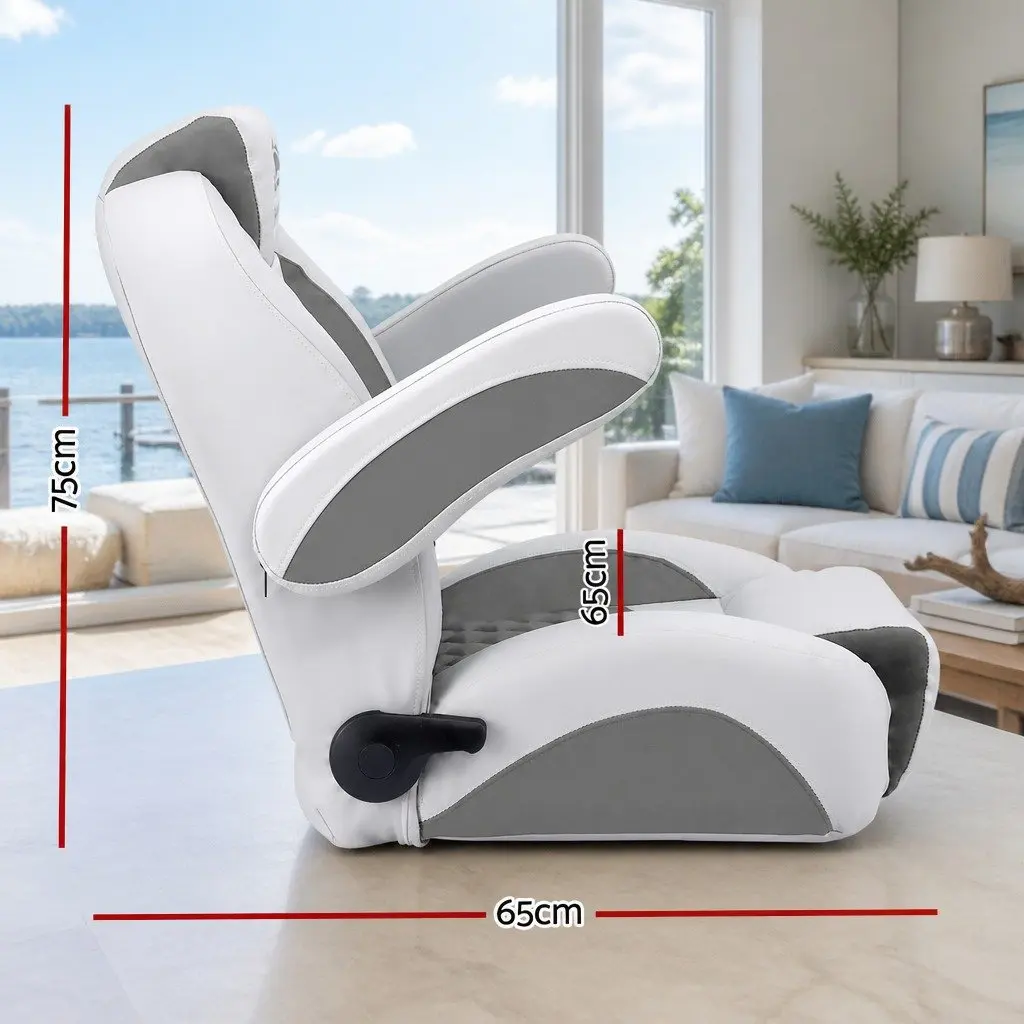 Boat Reclining Captain Seat for Outdoor Use 90-155° Adjustable Backrest 19cm Cushion Dark Grey