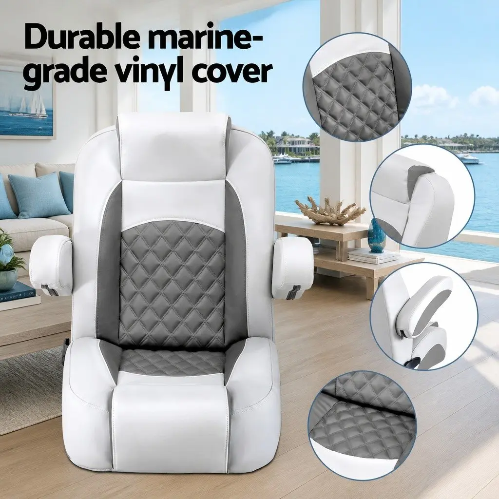 Boat Reclining Captain Seat for Outdoor Use 90-155° Adjustable Backrest 19cm Cushion Dark Grey