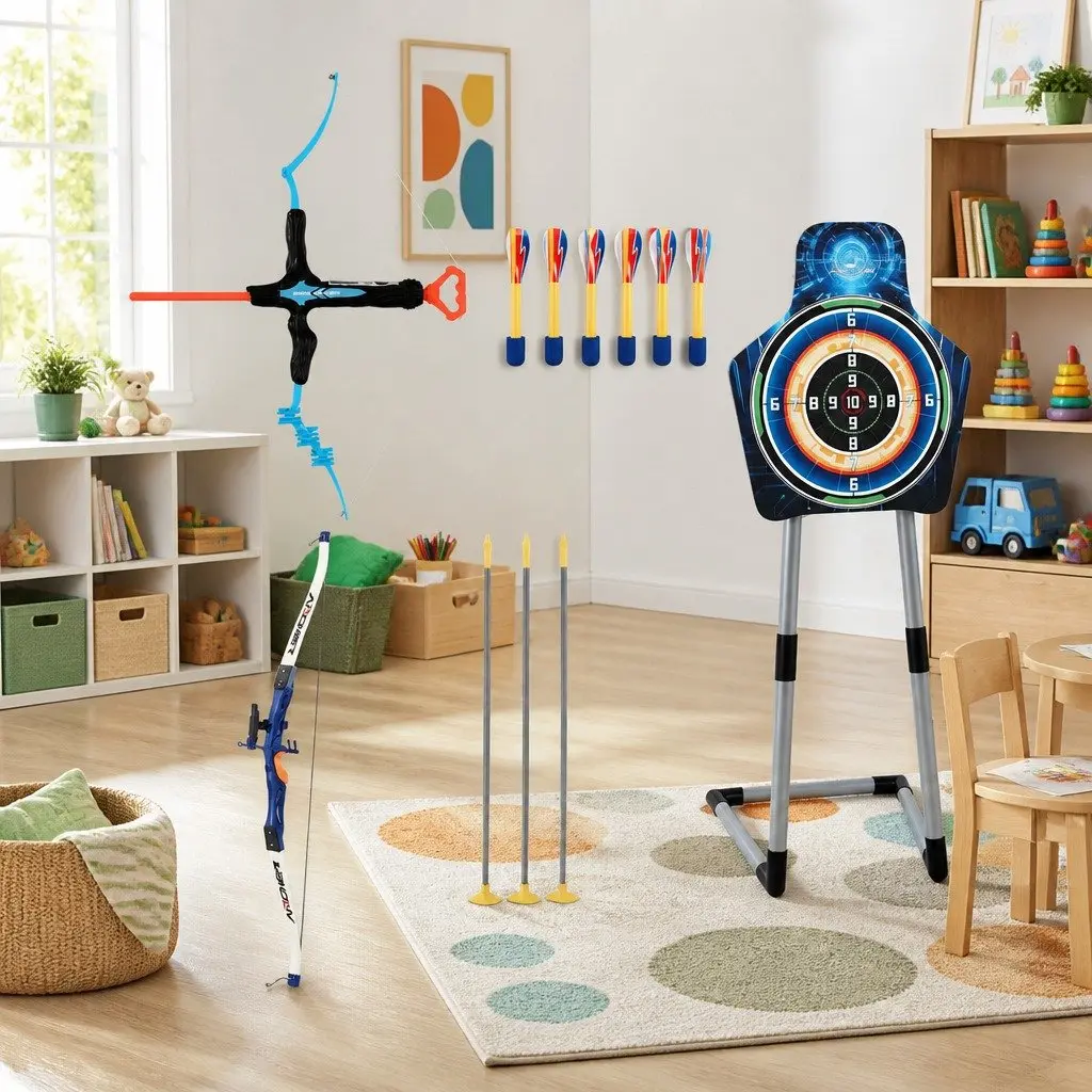 Kids Bow and Arrow Set Toy Archery Target Practice Indoor Outdoor Activity Game