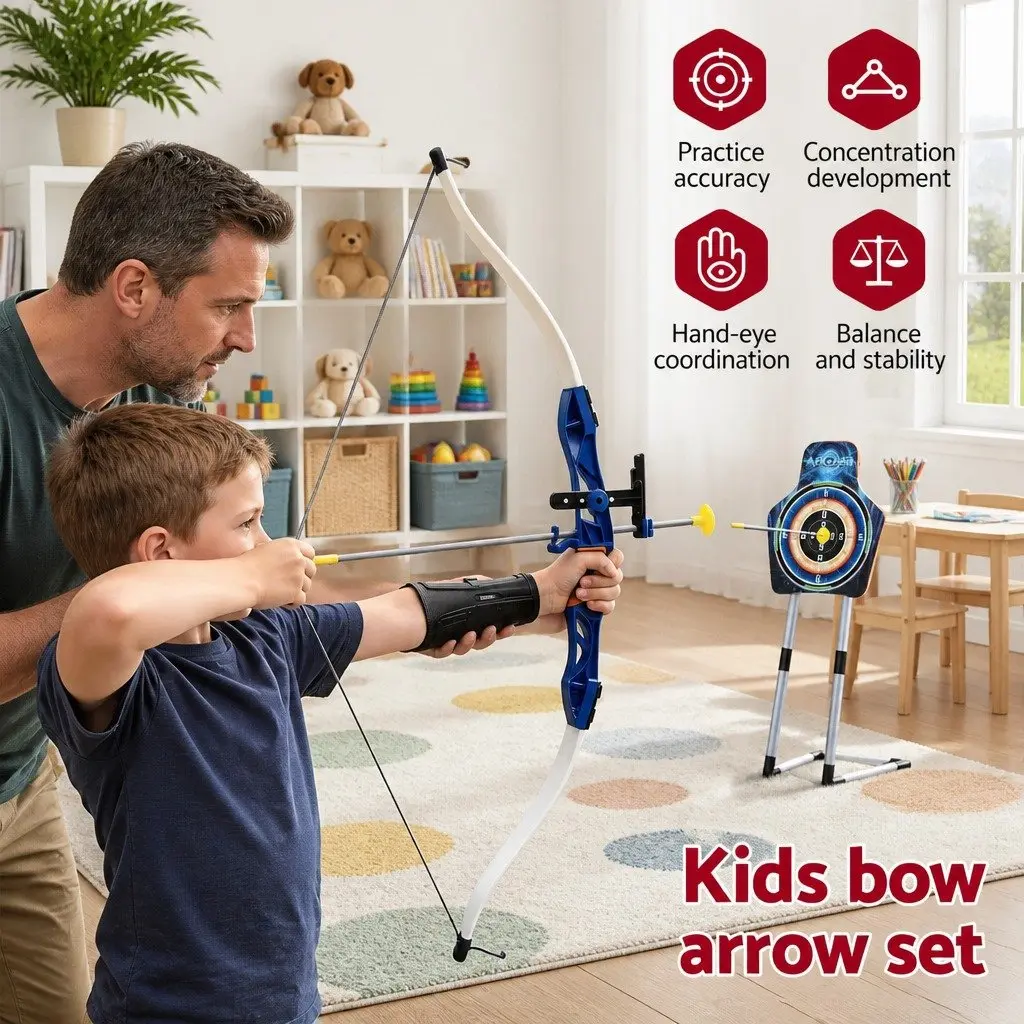 Kids Bow and Arrow Set Toy Archery Target Practice Indoor Outdoor Activity Game