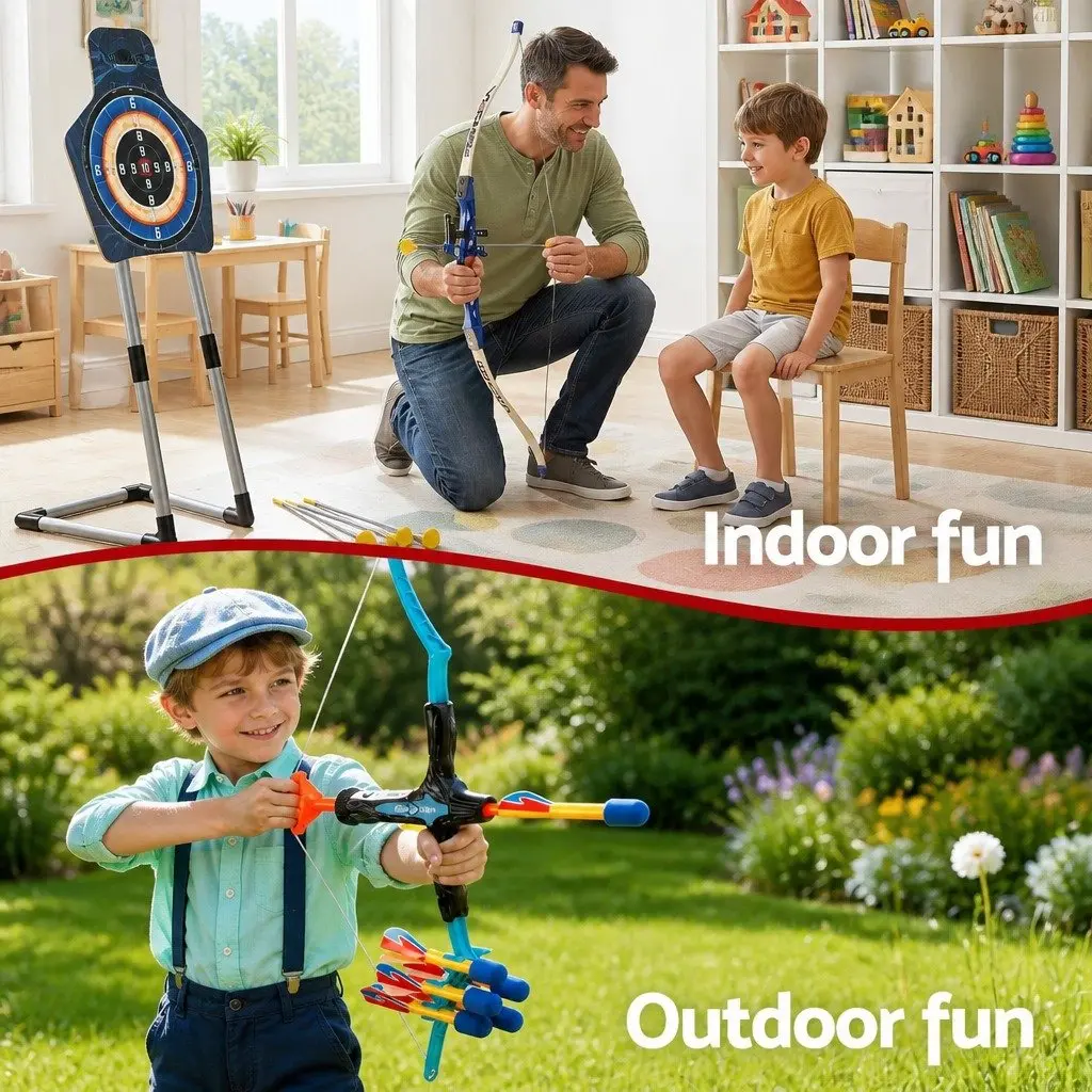 Kids Bow and Arrow Set Toy Archery Target Practice Indoor Outdoor Activity Game