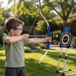 Kids Bow and Arrow Set Toy Archery Standing Target Suction Cup Arrows Goggles