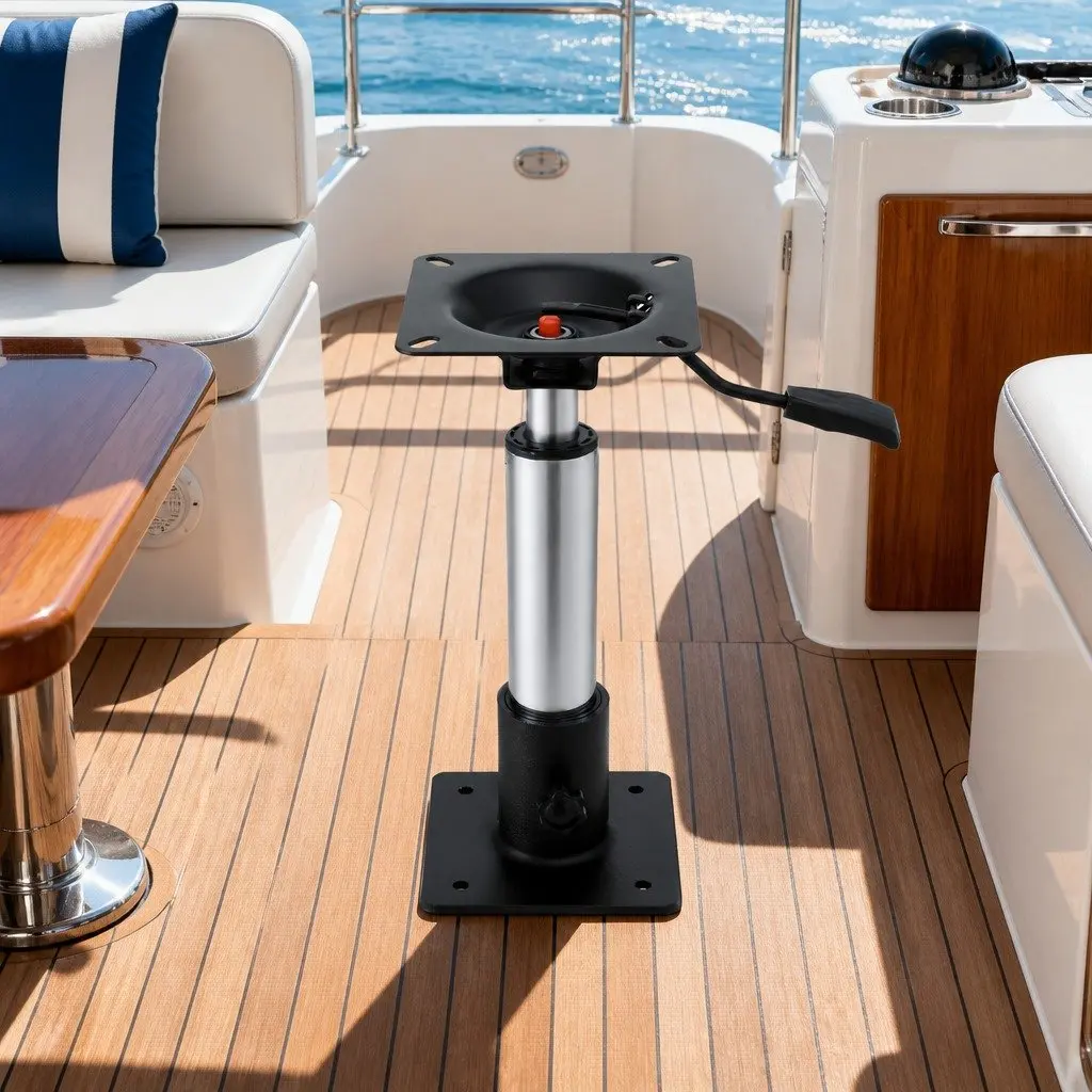 Boat Seat Pedestal for Marine Use Adjustable 34-46cm Height 360 Degree Swivel Black