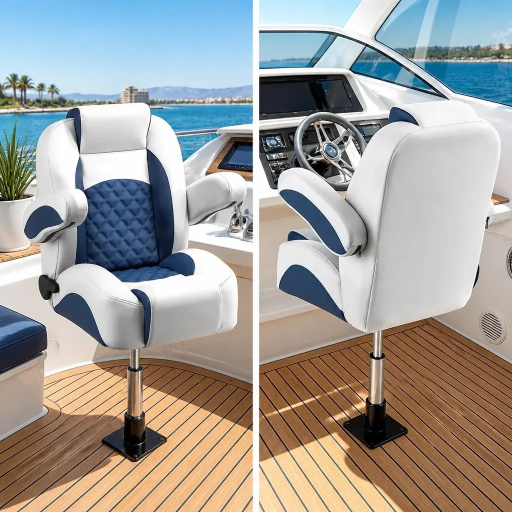 Boat Seat Pedestal for Marine Use Adjustable 34-46cm Height 360 Degree Swivel Black