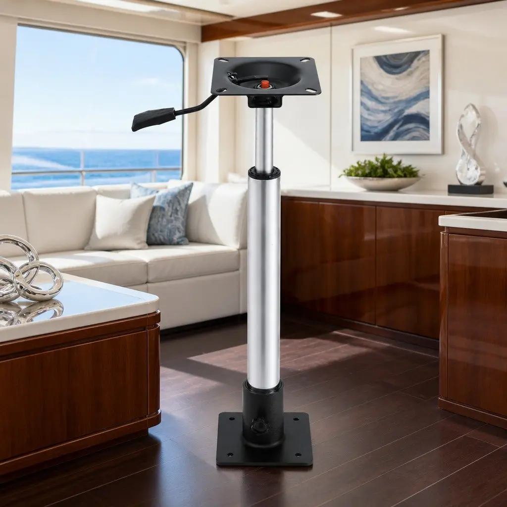 Boat Seat Pedestal 55-75cm Adjustable Gas Lift 360 Swivel Black Marine Boating