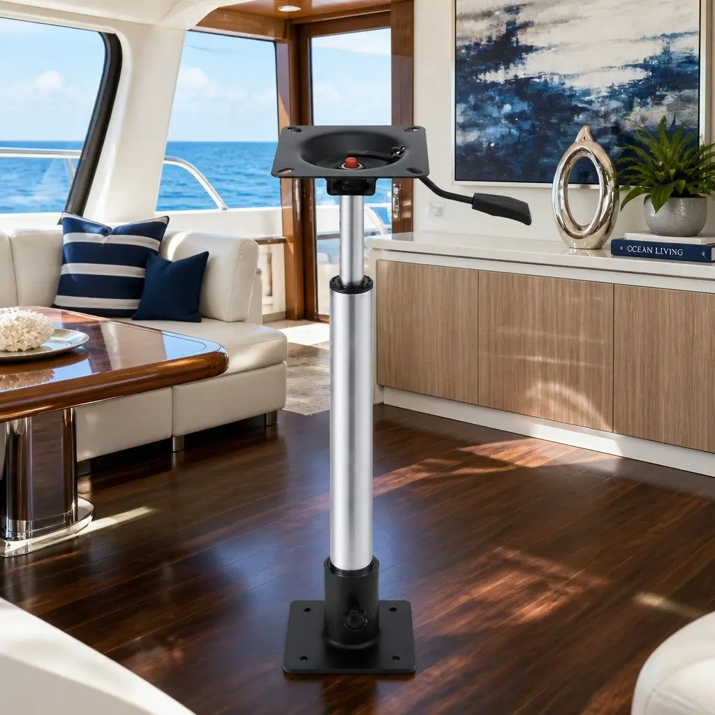 Boat Seat Pedestal 55-75cm Adjustable Gas Lift 360 Swivel Black Marine Boating