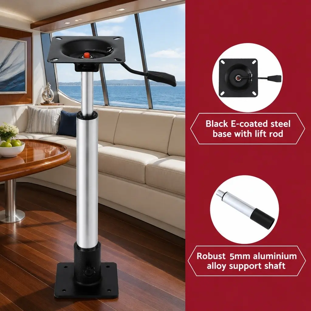 Boat Seat Pedestal 55-75cm Adjustable Gas Lift 360 Swivel Black Marine Boating