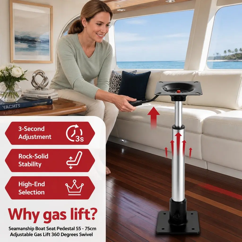 Boat Seat Pedestal 55-75cm Adjustable Gas Lift 360 Swivel Black Marine Boating