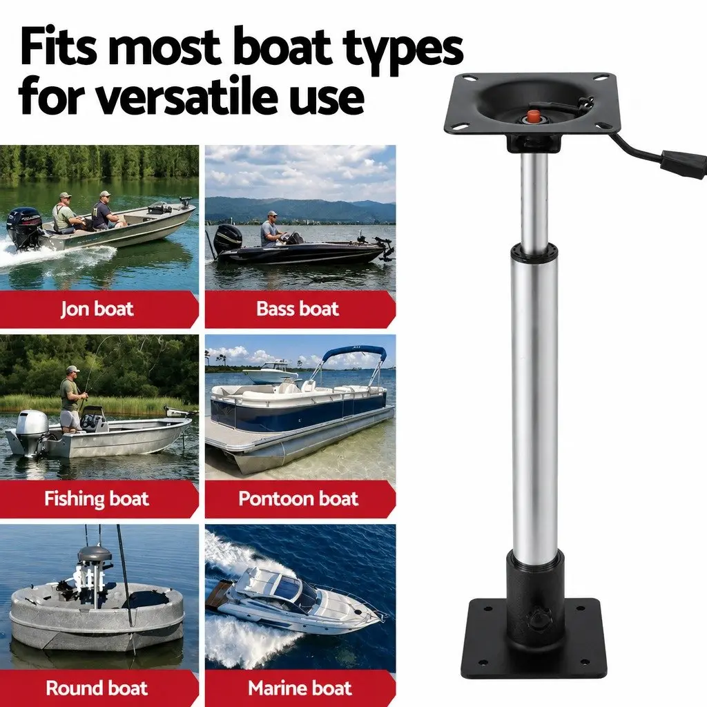 Boat Seat Pedestal 55-75cm Adjustable Gas Lift 360 Swivel Black Marine Boating