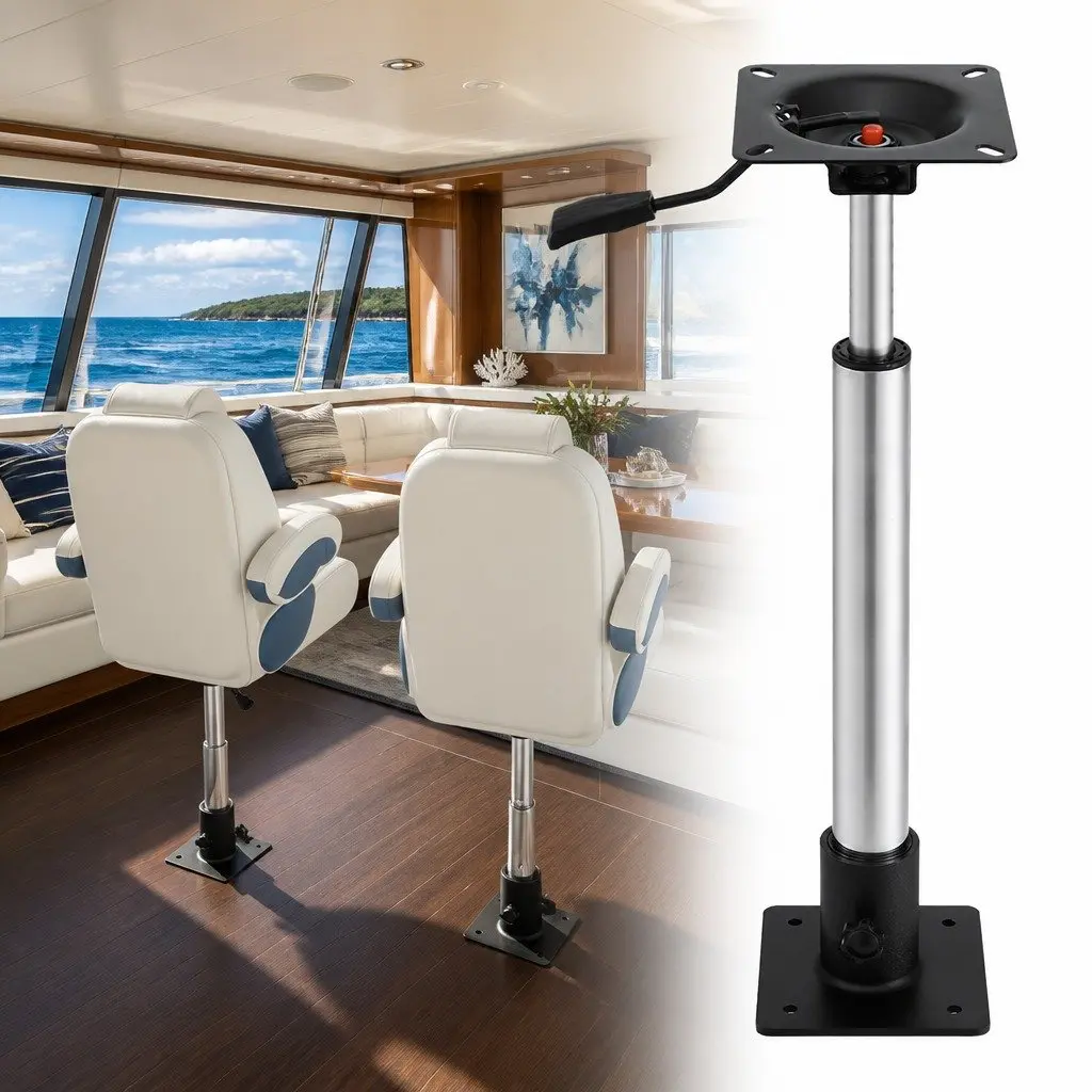 Boat Seat Pedestal 55-75cm Adjustable Gas Lift 360 Swivel Black Marine Boating