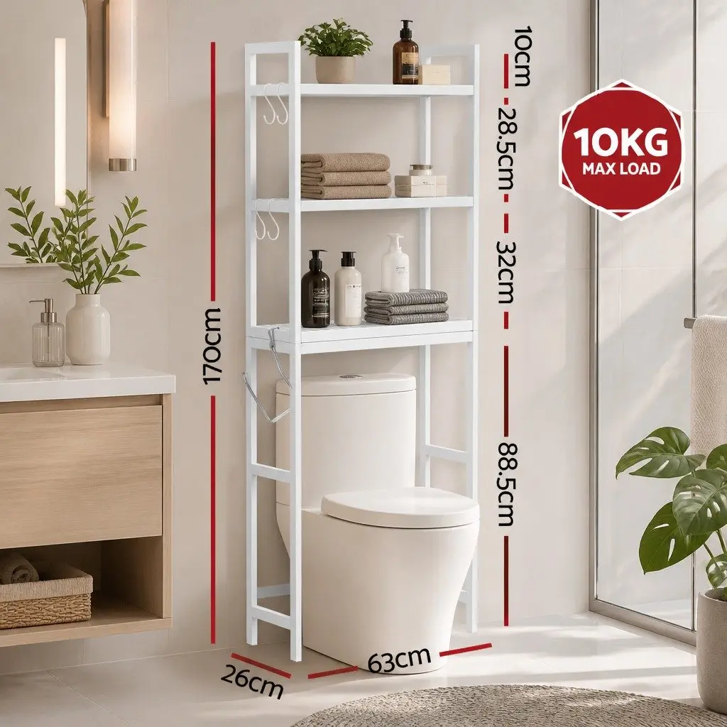 Over Toilet Storage Rack Bathroom Organiser 3 Tier White