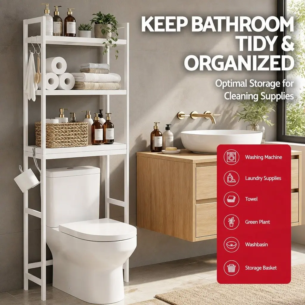 Over Toilet Storage Rack Bathroom Organiser 3 Tier White