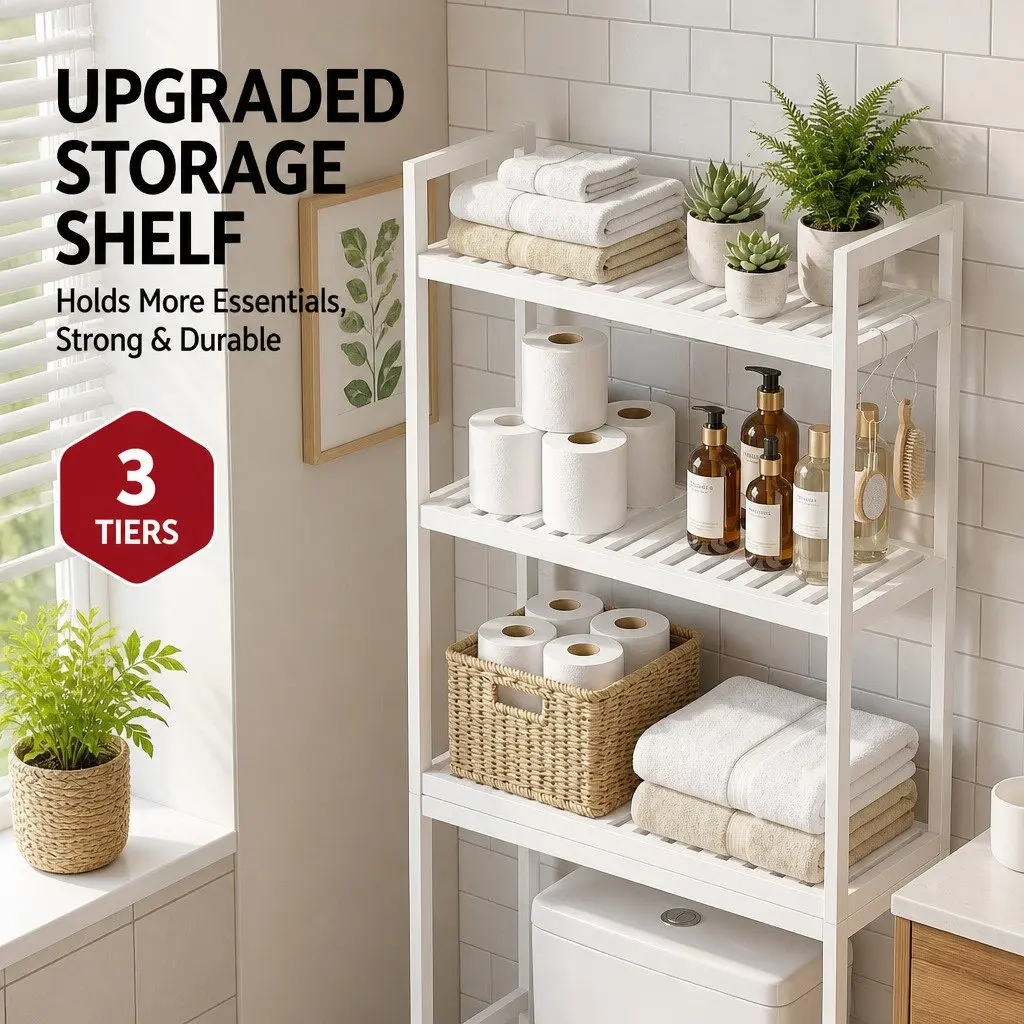 Over Toilet Storage Rack Bathroom Organiser 3 Tier White