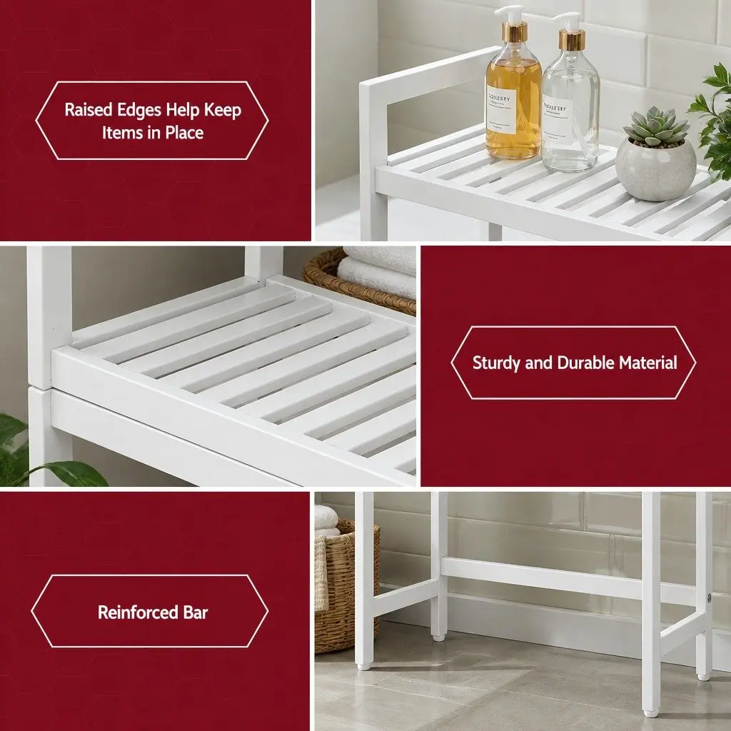 Over Toilet Storage Rack Bathroom Organiser 3 Tier White