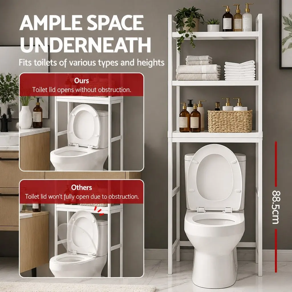 Over Toilet Storage Rack Bathroom Organiser 3 Tier White