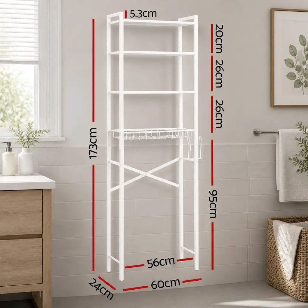 Over Toilet Bathroom Storage Rack 4 Tier Organiser Black