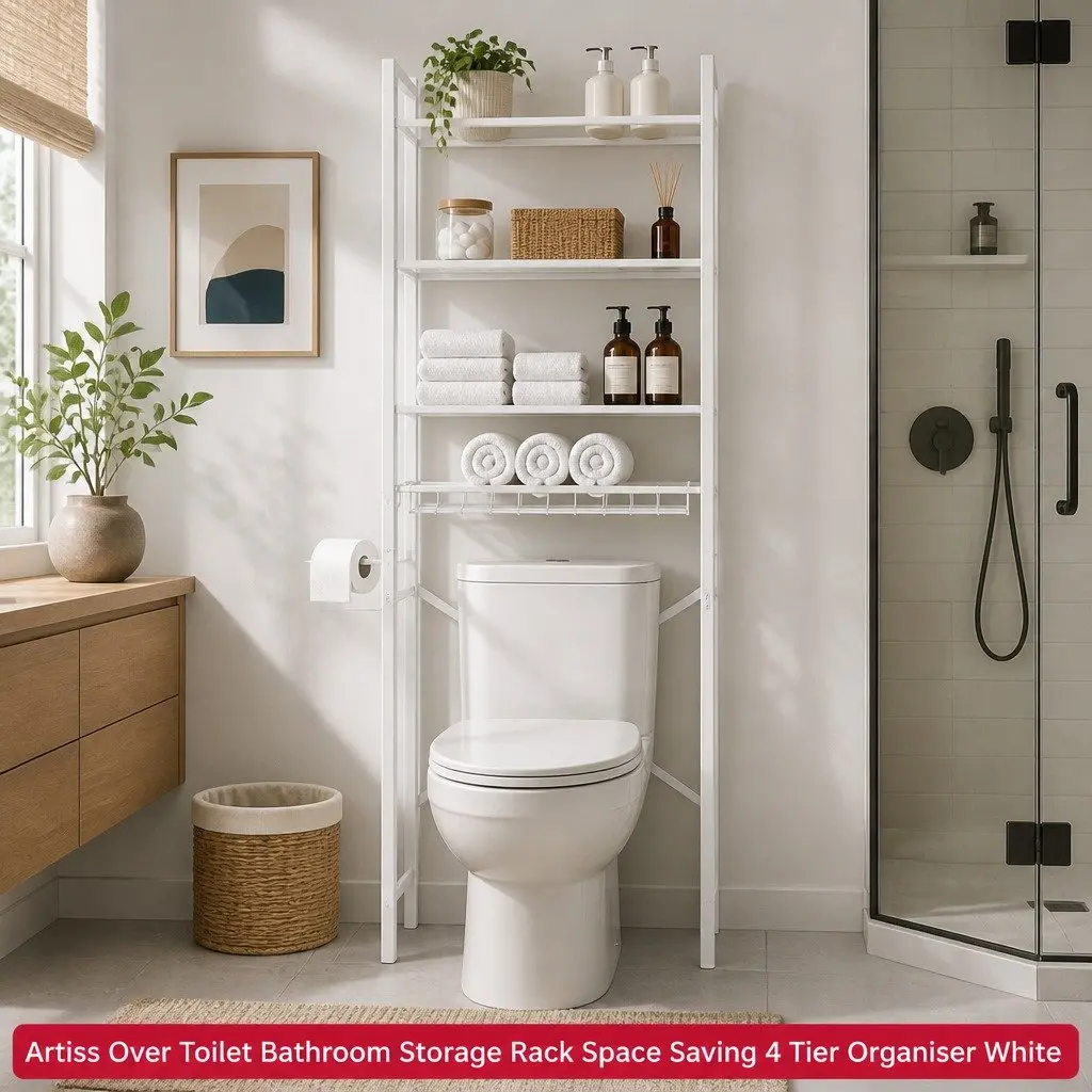 Over Toilet Bathroom Storage Rack 4 Tier Organiser Black
