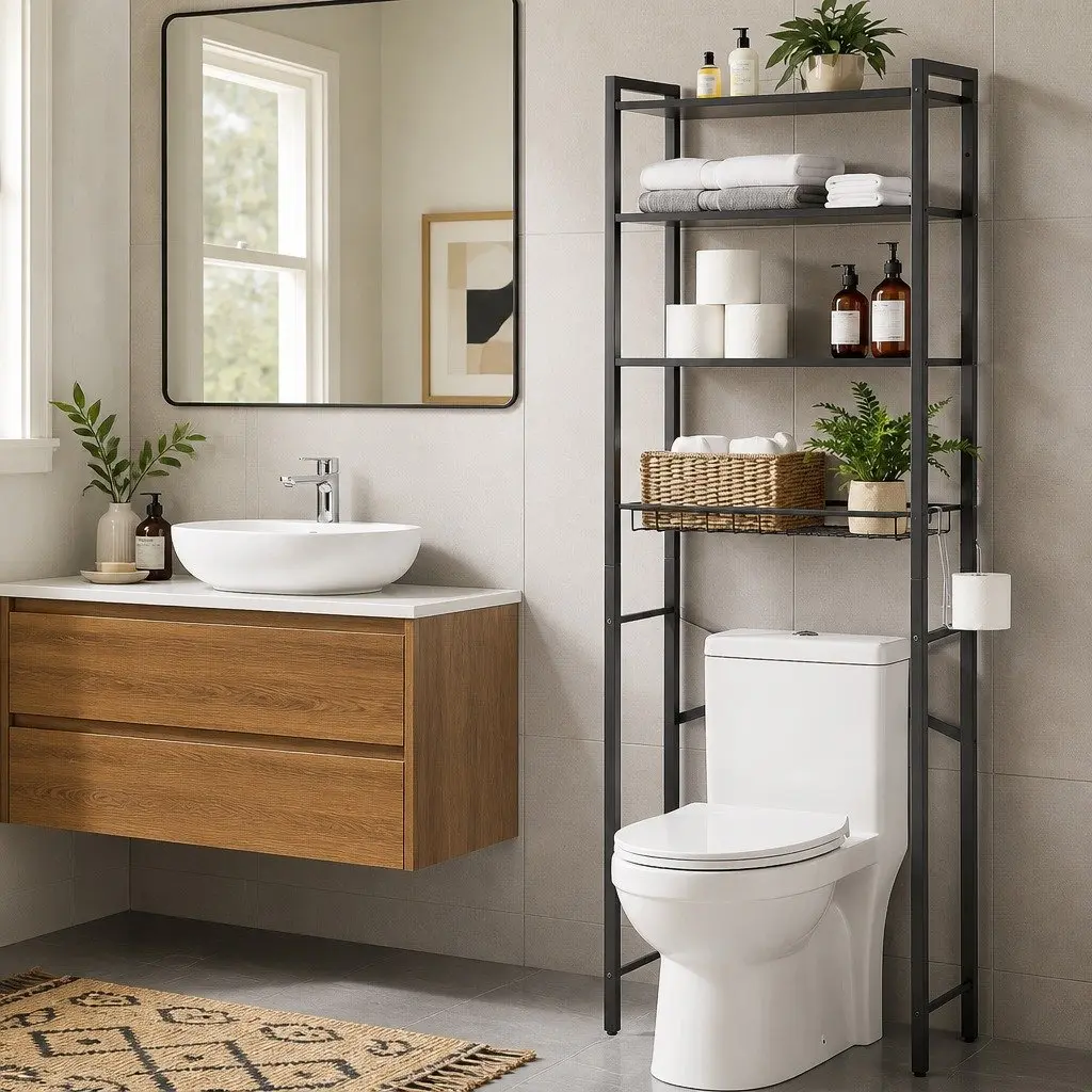Over Toilet Bathroom Storage Rack 4 Tier Organiser Black