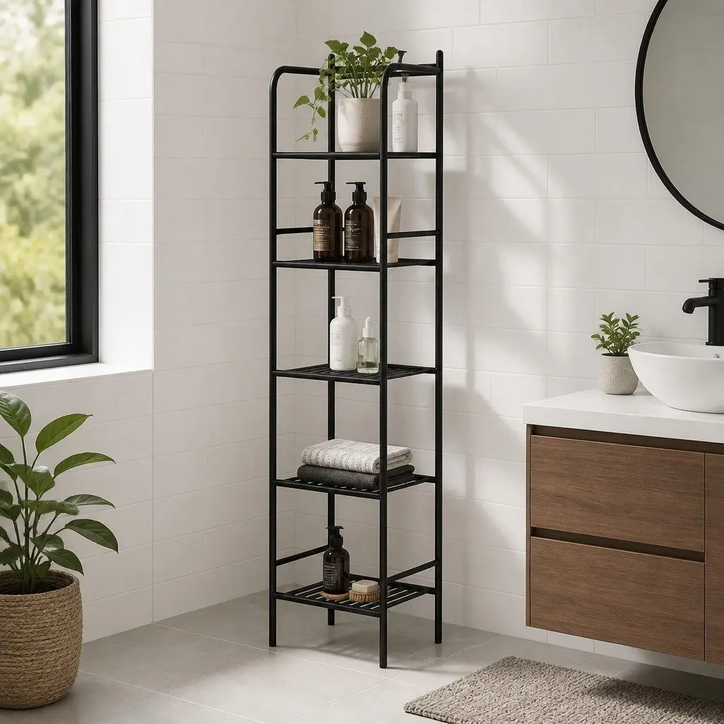 Floor Standing Corner Shower Caddy 5 Tier Bathroom Storage Organizer Black