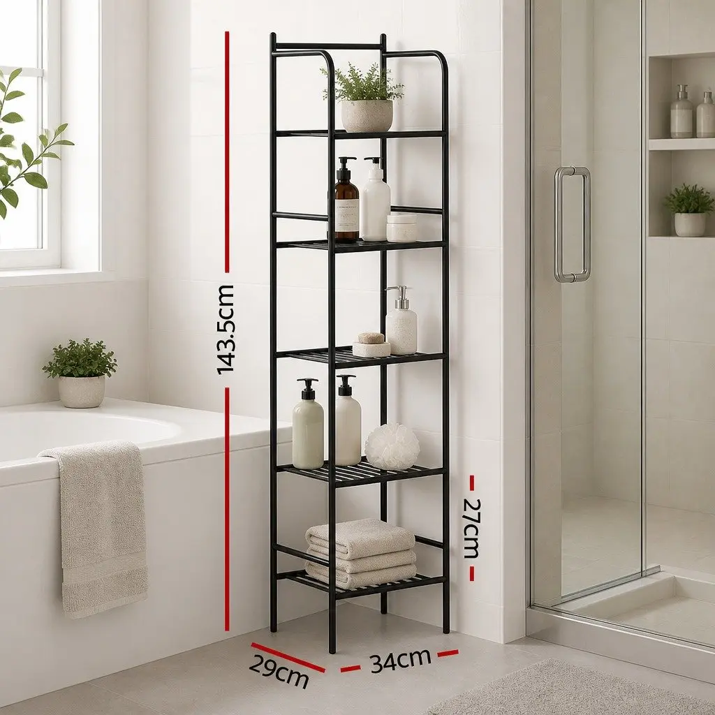 Floor Standing Corner Shower Caddy Bathroom Storage Organizer 5 Tier Black