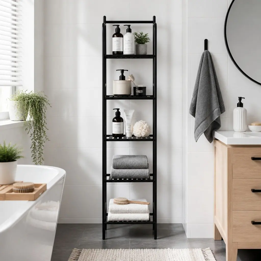Floor Standing Corner Shower Caddy Bathroom Storage Organizer 5 Tier Black
