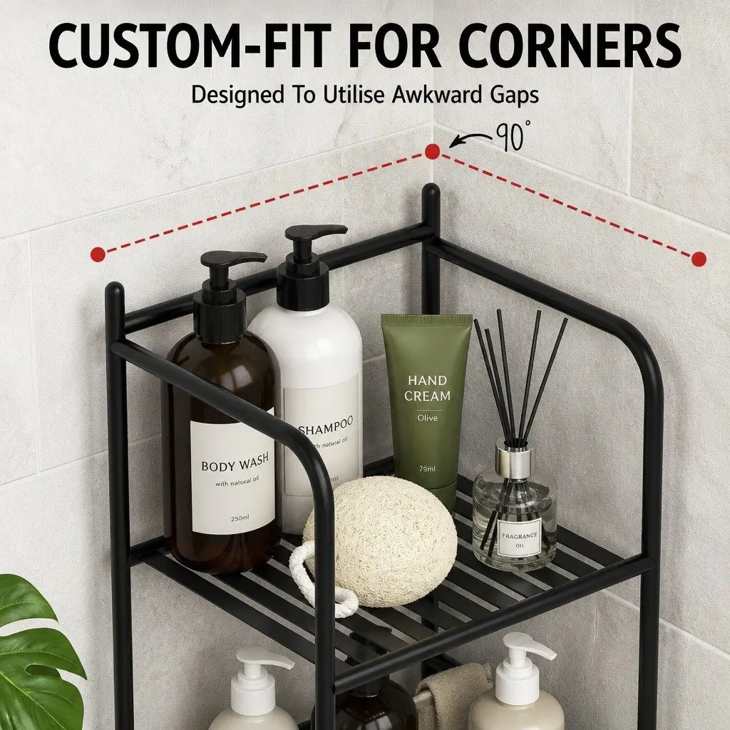 Floor Standing Corner Shower Caddy Bathroom Storage Organizer 5 Tier Black