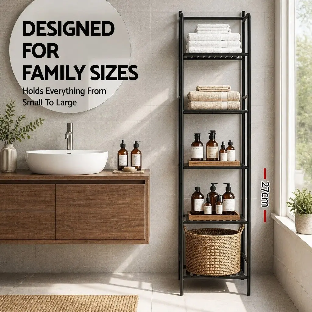 Floor Standing Corner Shower Caddy Bathroom Storage Organizer 5 Tier Black