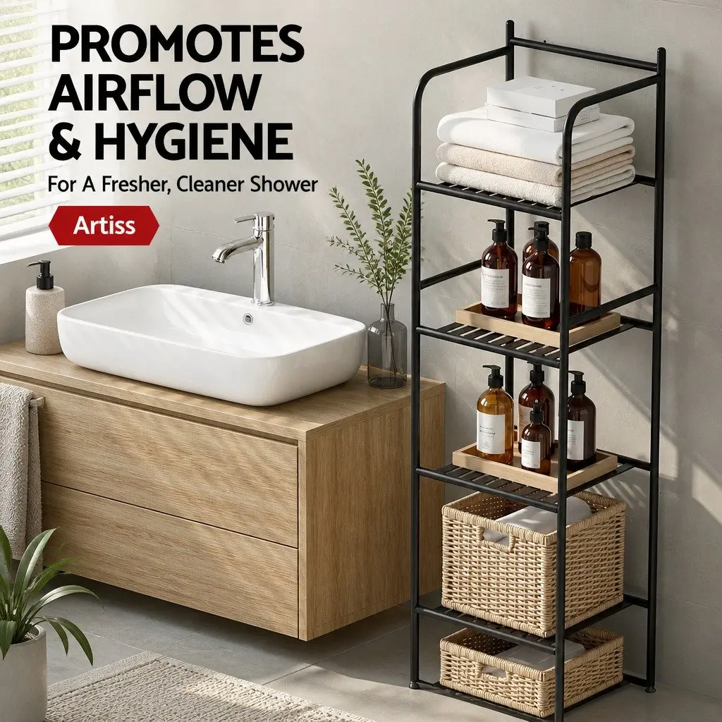 Floor Standing Corner Shower Caddy Bathroom Storage Organizer 5 Tier Black