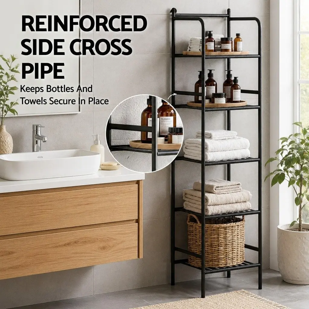Floor Standing Corner Shower Caddy Bathroom Storage Organizer 5 Tier Black