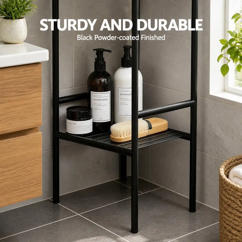 Floor Standing Corner Shower Caddy Bathroom Storage Organizer 5 Tier Black